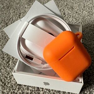 Apple AirPods with Bright Orange Silicone Earbud Case